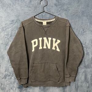 PINK Black Long Sleeved‎ Pullover Hoodie With Front Pocket Women’s Size Small